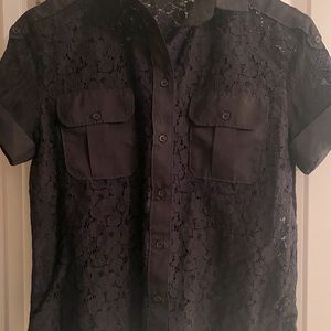 All saints short sleeve lace button down.